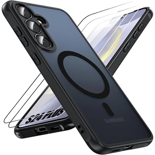 Coque + 2 Verres Trempés Pour Samsung Galaxy S24 Plus (S24+) Protection Avec Cercle Magnétique Et Vitre Caméra Intégrée - Noir - E.F.Connection