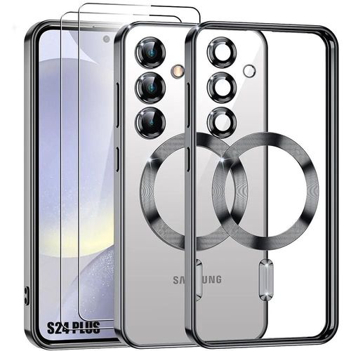 Coque + 2 Verres Trempés Pour Samsung Galaxy S24 Plus (S24+) Protection Silicone Avec Film Objectif Cercle Magnétique - Noir - E.F.Connection
