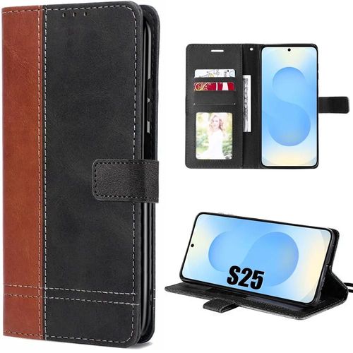 Coque Pour Samsung Galaxy S25, Protection Rabat Antichoc Anti-Rayures Synthécuir Bicolore Marron - E.F.Connection
