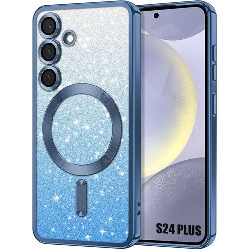 Coque Pour Samsung Galaxy S24 Plus (S24+) Silicone Avec Cercle Magnétique Protection Caméra - Bleu Scintillant - E.F.Connection