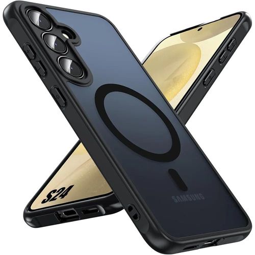 Coque Pour Samsung Galaxy S24 Avec Anneau Magnétique Et Protection Caméra, Silicone Et Pc Antichoc Translucide Noir - E.F.Connection