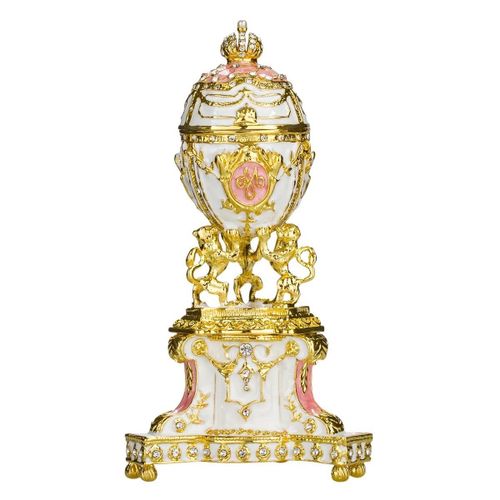 Oeuf à la Fabergé Royal danois (Jubilé danois) boîte à bijoux avec des lions 13 cm, rose