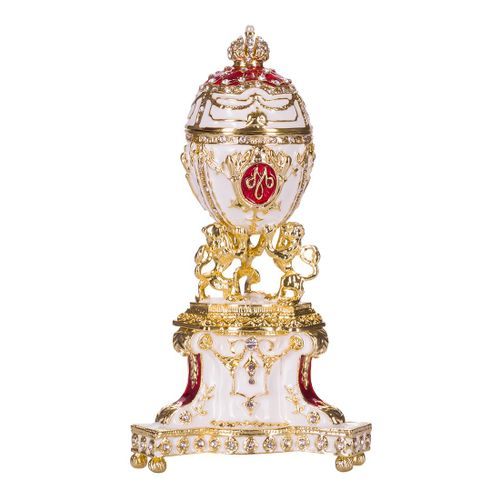 Oeuf à la Fabergé Royal danois (Jubilé danois) boîte à bijoux avec des lions 13 cm, rouge