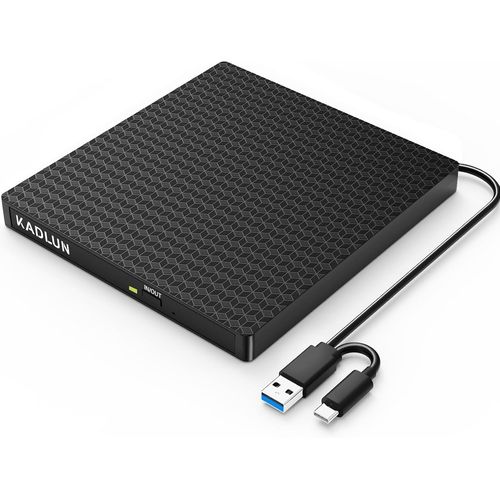 Lecteur Cd/Dvd Externe Pour Pc, Usb 3.0 Et Type-C Usb-C Graveur Dvd Externe,Lecteur Cd Externe Portable Cd/Dvd -/+Rw Externe Pour Laptop/Pc/Desktops/Macbook/Win11/10/8/7/Xp/Vista/Linux/Macos