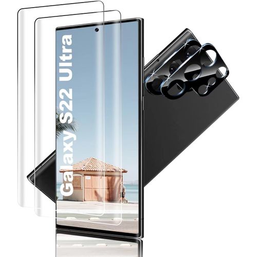 Verre Trempé De Protection D'écran Pour Galaxy S22 Ultra [2 Pack] - Film En Verre 3d Courbé Anti-Empreintes, Ultra Transparent Avec Installation Facile Sans Bulles