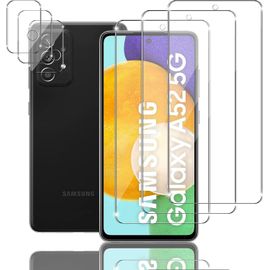 Verre Trempé Pour Samsung Galaxy A52 5g - Film Protection Écran Et Caméra Arrière - 9h Dureté, Anti-Traces, Imperméable, Ultra-Mince, Installation Facile Sans Bulles