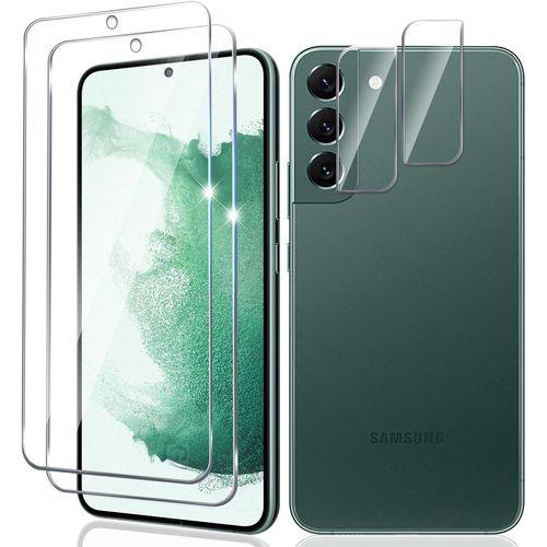 Verre Trempé Protection Écran Et Caméra Samsung Galaxy S22 Plus 2+2 Pièces, 9h Anti-Rayures, Anti-Empreintes, Installation Facile Sans Bulles, Transparent