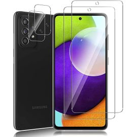 Verre Trempé Protecteur Écran Samsung Galaxy A52 5g/4g - 2 Films + 2 Protecteurs Caméra - 9h Dureté, Anti-Traces, Installation Facile Sans Bulles, Kit Nettoyage Complet