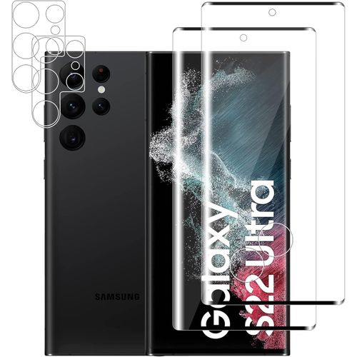 Verre Trempé Protection Écran Et Caméra 4 Pièces Pour Samsung Galaxy S22 Ultra 5g - 9h Dureté, Anti-Empreintes, Transparent Hd Sans Bulles
