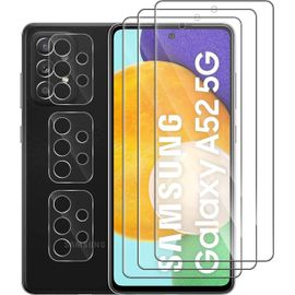 Verre Trempé Protecteur Pour Samsung Galaxy A52 5g - 3 Écrans + 3 Caméras, 9h Dureté, Hd Ultra-Clair, Anti-Empreintes, Sans Bulles, Résistant Aux Chocs Et Rayures