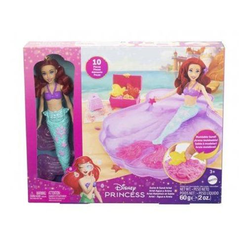 Coffret Aventures Ariel a la Plage - Poupee Disney Princesse Sirene, Piscine coquillage, Sable a modeler, Moules - Set Jeu aquatique et Carte
