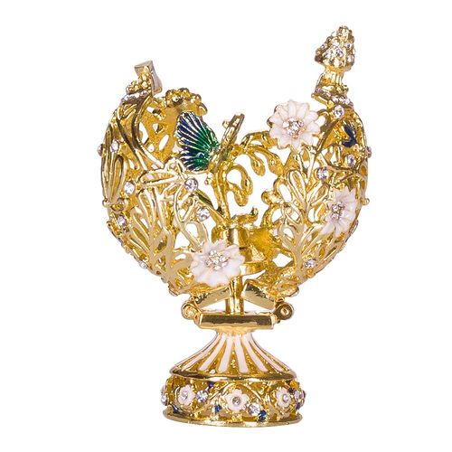 Oeuf à la Fabergé sculpté avec fleurs et papillon 7 cm, couleur or