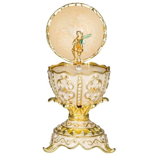 Oeuf à la Fabergé musical boîte à bijoux avec figurine de fée 12,5 cm, crème