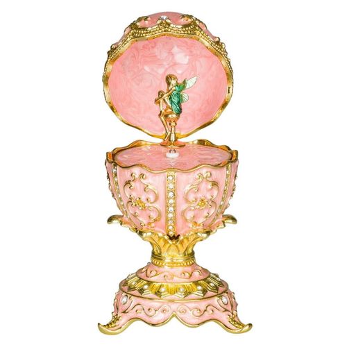Oeuf à la Fabergé musical boîte à bijoux avec figurine de fée 12,5 cm, rose