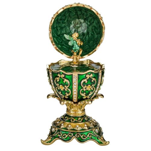 Oeuf à la Fabergé musical boîte à bijoux avec figurine de fée 12,5 cm, vert