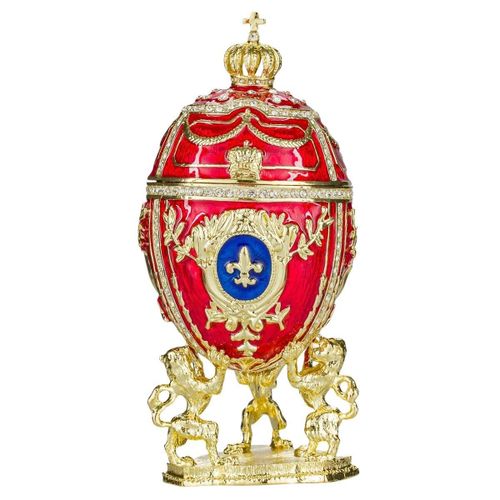 Oeuf à la Fabergé boîte à bijoux avec des lions et couronne impériale 16,5 cm, rouge