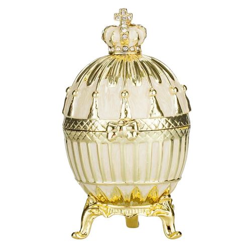 Oeuf Côtelé à la Fabergé boîte à bijoux avec couronne impériale 9 cm, crème