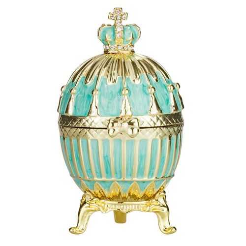 Oeuf Côtelé à la Fabergé boîte à bijoux avec couronne impériale 9 cm, bleu clair