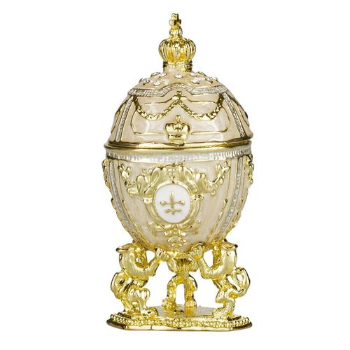Oeuf à la Fabergé boîte à bijoux avec des lions et couronne 7,5 cm, crème