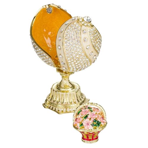 Oeuf à la Fabergé torsadé avec panier de fleurs 12 cm, crème
