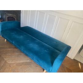 Maisons Du Monde Broadway - Canapé Clic-Clac 4 Places En Velours Bleu Pétrol