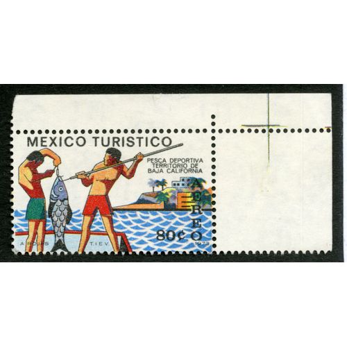 Timbre Oblitéré Mexico Turistico, Pesca Deportiva Territorio De Baja California, Aereo 80 C, 1973