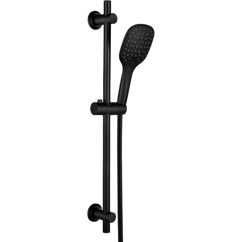 Barre De Douche Noir 70 Cm, Colonne De Douche En Acier Inoxydable Avec Douchette 3 Jets Et Support De Fixation Réglable Pour S'Adapter Aux Trous De Perçage Existants(Hb1210Mb)