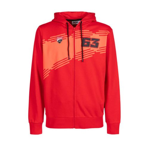 Sweatshirt À Capuche Zippé 63 Ducati Corse Dual Pecco Bagnaia Moto Gp Officiel Homme Rouge