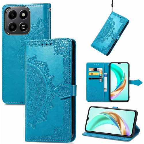 Coque Pour Honor X6b, Portefeuille Étui Housse En Cuir À Rabat Avec Porte Carte, Chiusura Magnetica [Motif De Mandala] Flip Cover Case Antichoc Pour Honor X6b, Bleu