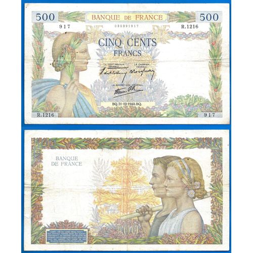 France 500 Francs 1940 La Paix Grand Billet Europe Frc Frcs Franc