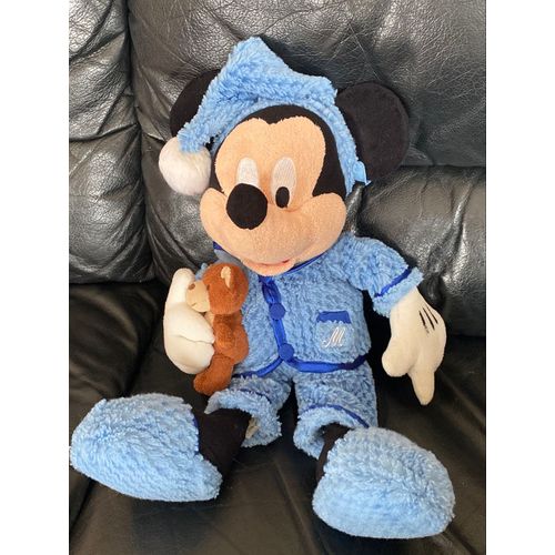Peluche Mickey Pyjama Bleu Doudou Ours Disneyland Paris 40 Cm
