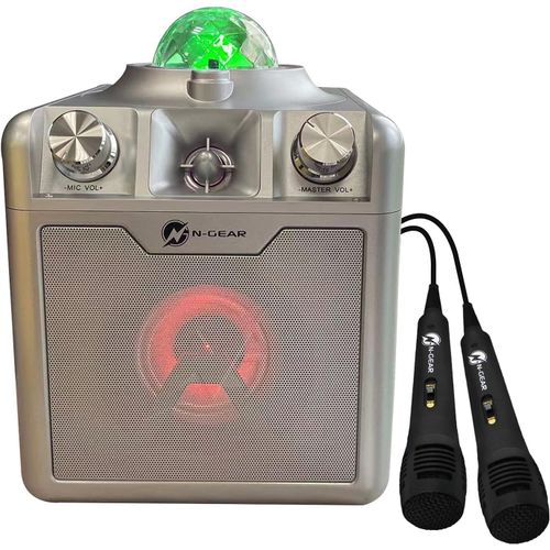 N-Gear Disco Star 710 Boîte à musique pour enfants et karaoké avec boule disco et laser 50 W avec lumière de fête et microphone pour karaoké Argenté