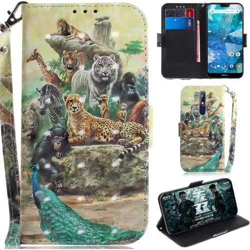 Nokia 7.1 Coque 3d Pu Cuir Magnétique Flip Housse Étui Cover Case Wallet Portefeuille Béquille Support Avec Porte-Cartes Compartiments Pochettes Dragonne Pour Nokia 7.1 - Animaux