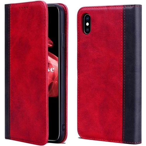 Coque Iphone Xs Max, Housse Etui En Cuir Pu Premium Portefeuille De Protection [Béquille][Fentes Pour Cartes][Magnétique] Pour Apple Iphone Xs Max 6,5"" (Rouge)