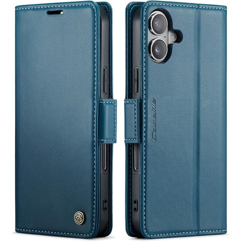 Coque Pour Iphone 16 Etui Avec [Rfid Blocage], Housse En Premium Cuir Pochette Portefeuille Rabat Clapet Case Porte Carte Magnétique Étui Pour Iphone 16 - Bleu