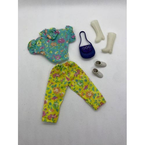 Tenue Printemps Pour Poupée Barbie Tissu Imprimé Floral Sac Chaussures Ensemble