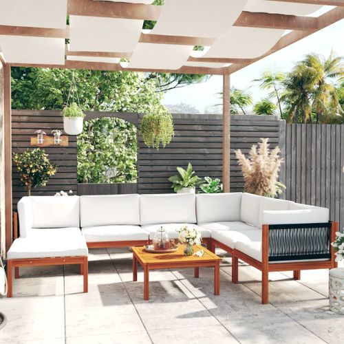 Vidaxl Salon De Jardin 8 Pcs Avec Coussins Crème Bois D'acacia Solide
