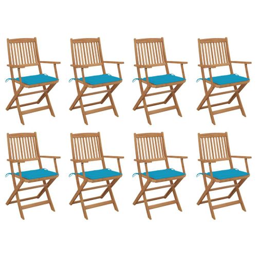 Vidaxl Chaises Pliables D'extérieur Et Coussins Lot De 8 Bois D'acacia