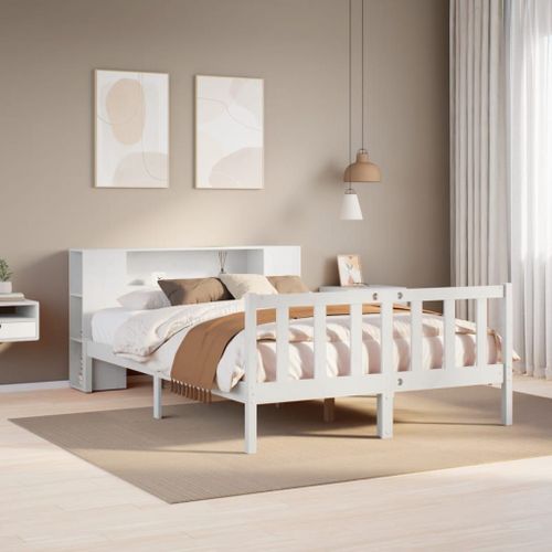 Vidaxl Lit Bibliothèque Sans Matelas Blanc 120x190 Cm Bois Pin Massif