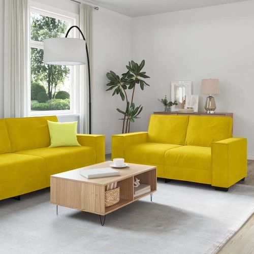Vidaxl Ensemble De Canapés 3 Pcs Avec Coussins Jaune Velours
