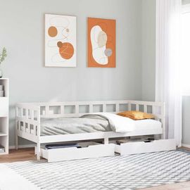 Vidaxl Lit De Jour Et Tiroirs Sans Matelas Blanc 80x200 Cm Bois Massif