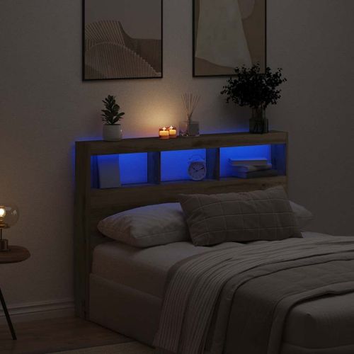 Vidaxl Armoire Tête De Lit Avec Led Chêne Artisanal 140x17x102 Cm