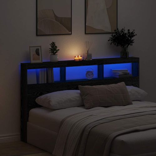 Vidaxl Armoire Tête De Lit Avec Led Chêne Noir 180x17x102 Cm