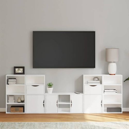 Vidaxl Meubles Tv 5 Pcs Avec Rangement Odda Blanc Bois De Pin Massif