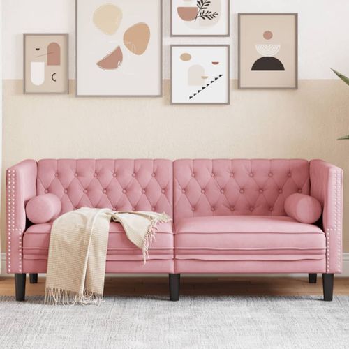 Vidaxl Canapé Chesterfield Avec Traversins 2 Places Rose Velours