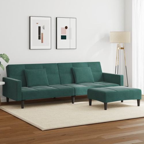 Vidaxl Canapé-Lit À 2 Places Avec Repose-Pied Vert Foncé Velours