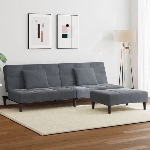Vidaxl Canapé-Lit À 2 Places Avec Repose-Pied Gris Foncé Velours