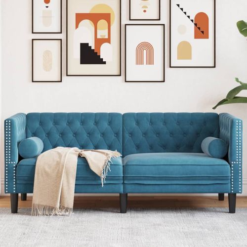 Vidaxl Canapé Chesterfield Avec Traversins 2 Places Bleu Velours