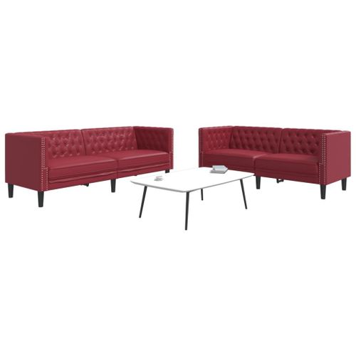 Vidaxl Ensemble De Canapés Chesterfield 2pcs Rouge Bordeaux Similicuir