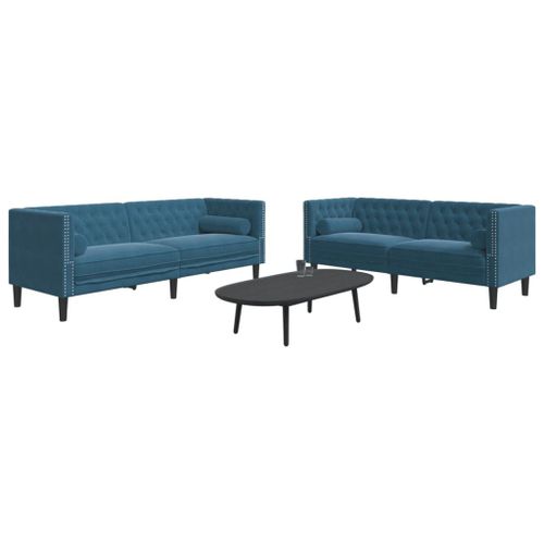 Vidaxl Ensemble De Canapé Chesterfield Et Traversins 2pcs Bleu Velours